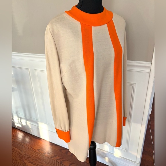 Vintage Sweaters - Vintage retro 60s wool long sleeve striped orange shirt size 16